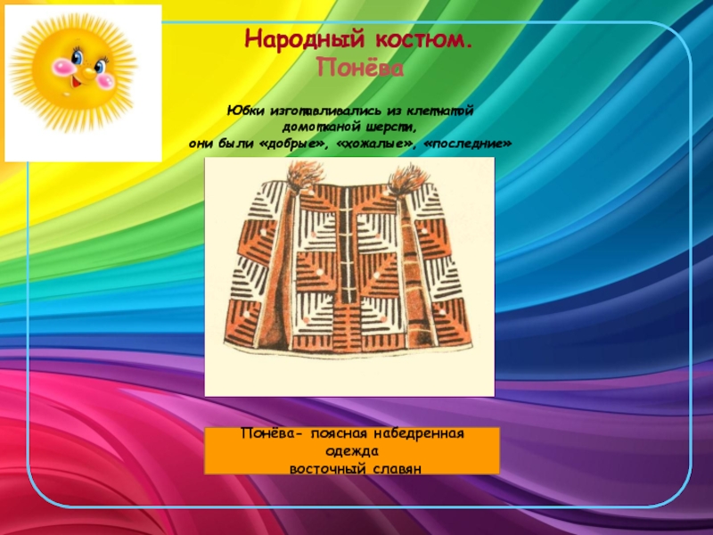 Народный костюм. Понёва    Понёва- поясная набедренная одежда восточный славянЮбки изготавливались из клетчатой