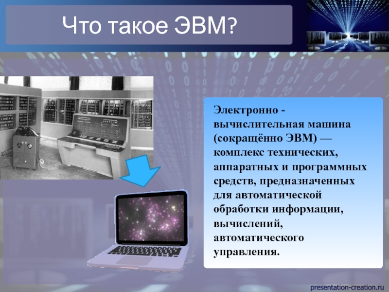 Что такое эвм. Электронно-вычислительная машина (ЭВМ). Цифровые ЭВМ. Информация ЭВМ. ЭВМ презентация.