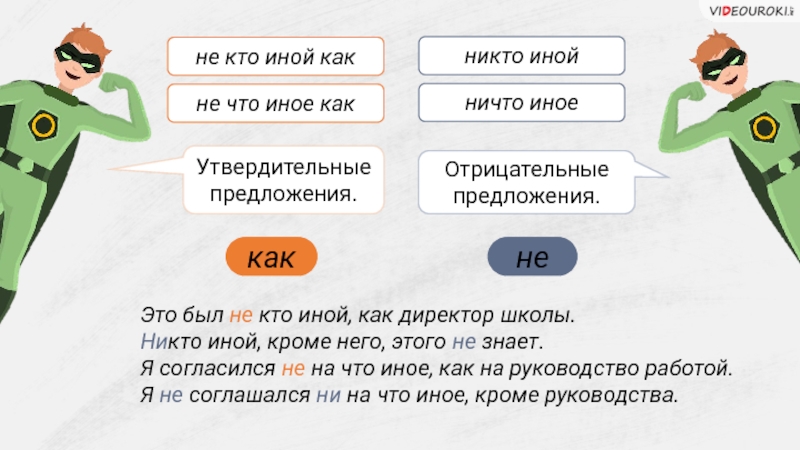 Не кто иной как. Это был никто иной как директор школы. Не что иное как. Никто иной как. Никто иной кроме.