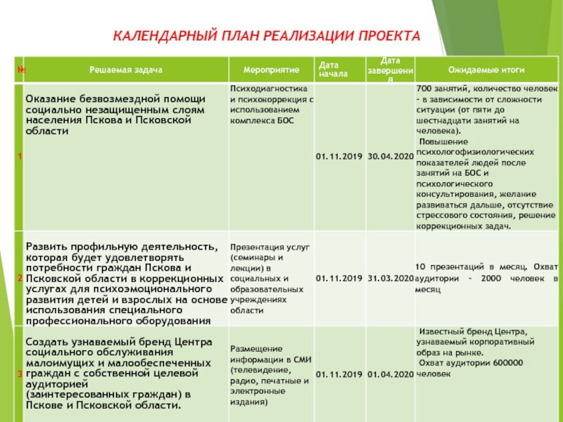 План реализации проекта образец