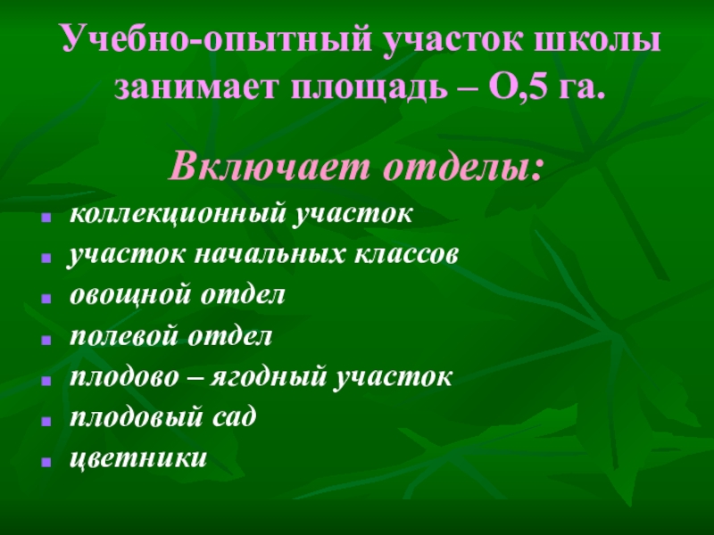 План работы учебно опытного участка