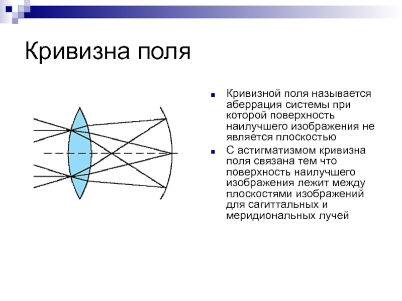 Кривизна поверхности изображения. Кривизна поля аберрация. Кривизна поля изображения аберрация. Аберрация кривизна поля пример. Оптика кривизна поля.