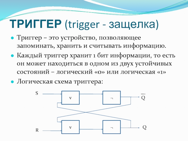 Электронная схема запоминающая 1 бит информации называется