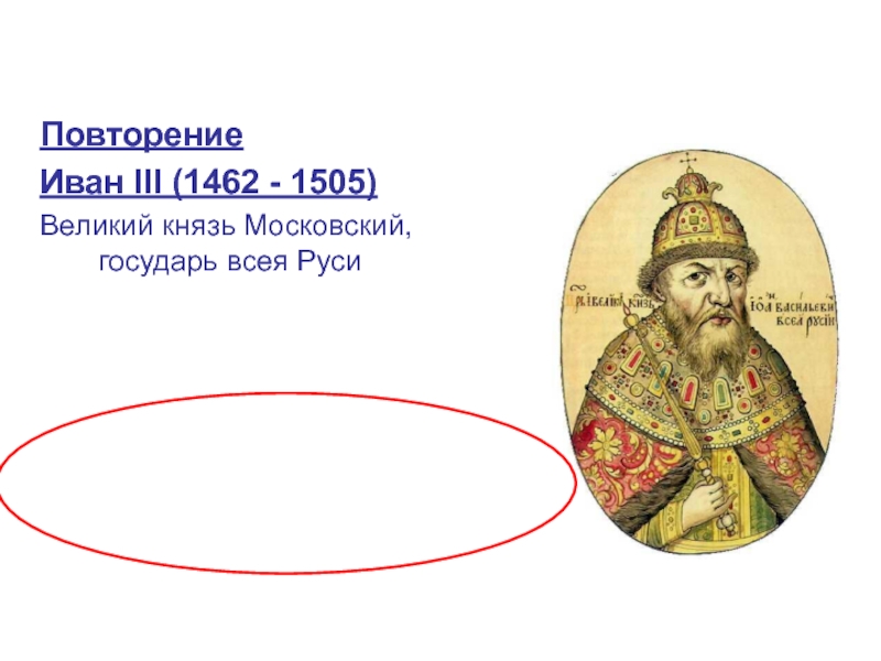 Повторение
Иван III (1462 - 1505)
Великий князь Московский, государь всея Руси