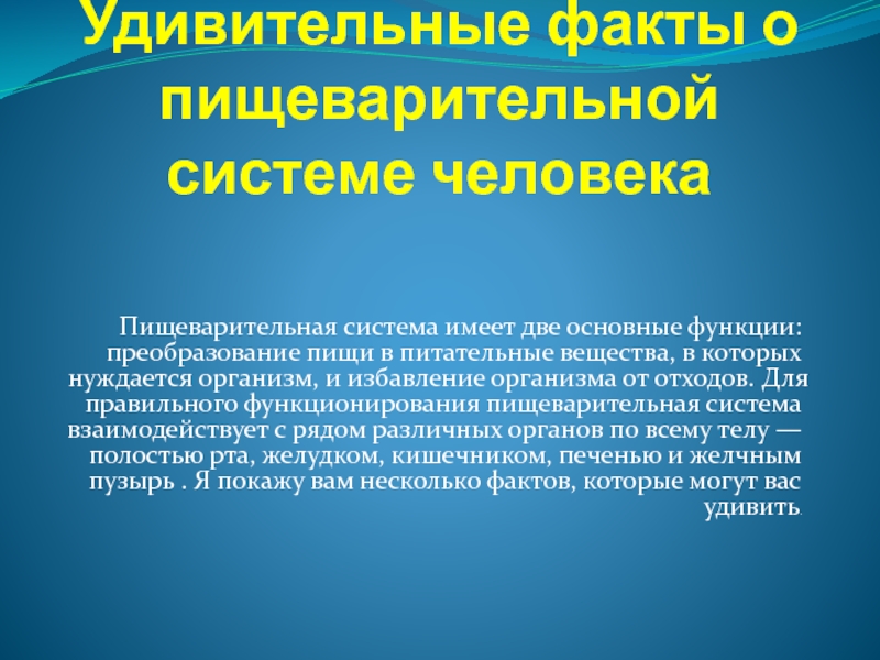 Презентация Удивительные факты о пищеварительной системе человека