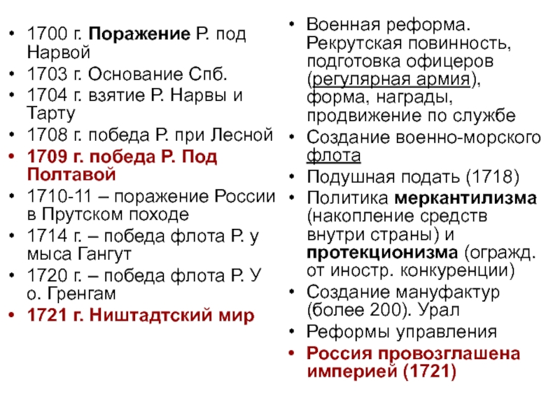 Военные конфликты с участием россии эпохи петра 1 схема