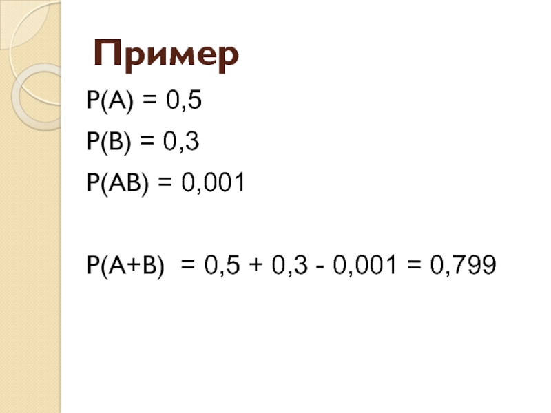 Примеры п 7. <P> пример. P(ab)=p(a)⋅p(b|a). Сумма событий пример. P(A | B) = P(ab).