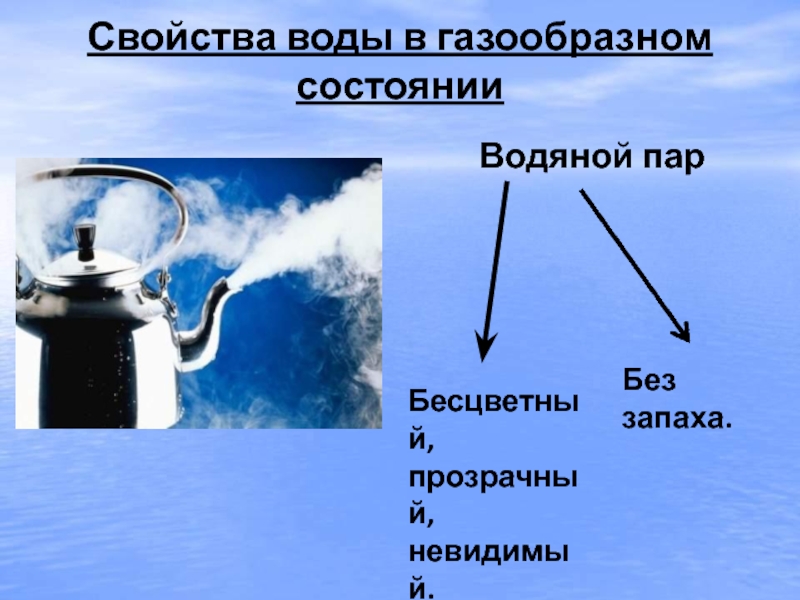 Вода состояния свойства. Свойства воды в газообразном состоянии. Газообразное состояние воды. Свойства Водинова пара. Свойства водяного пара.