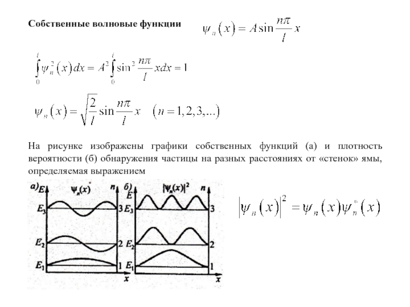 Плотность вероятности частицы. Собственные волновые функции. Плотность вероятности волновой функции. Плотность вероятности обнаружения частицы. Графики волновых функций.
