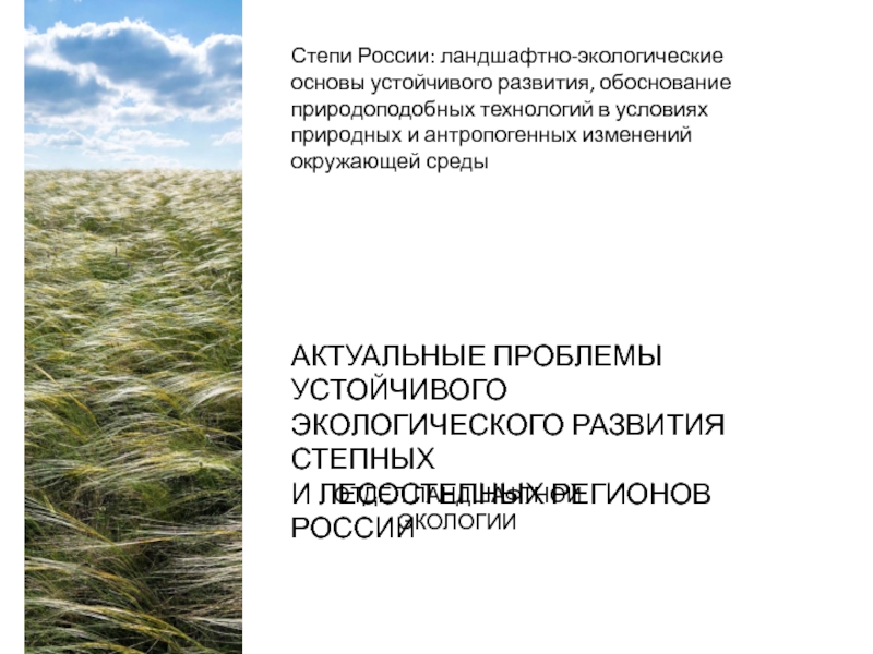 Презентация Степи России: ландшафтно-экологические основы устойчивого развития, обоснование