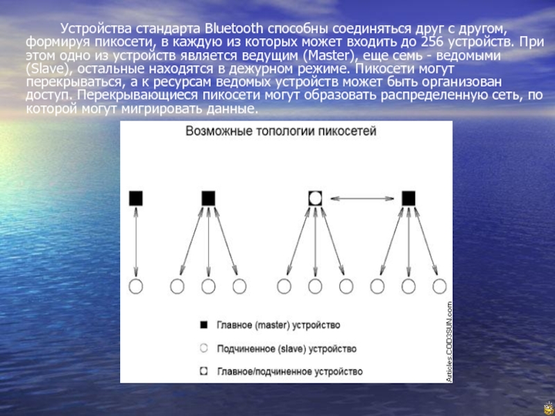 Соединяются друг с другом. Bluetooth презентация. Возможные топологии пикосетей. Презентация на тему Bluetooth. Пикосеть Bluetooth.