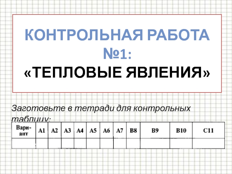 Контрольная работа 1 тепловые явления