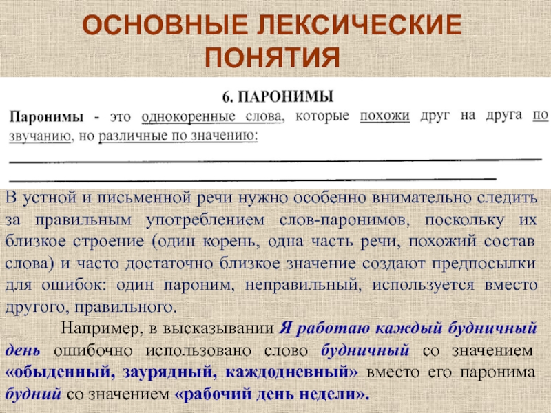 Лексические термины. Лексические понятия. Употребление паронимов в речи. Основные лексические термины. Лексика слова употребляемые в письменной речи.