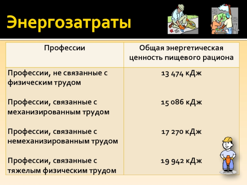 Энергозатраты человека и пищевой рацион презентация 8 класс