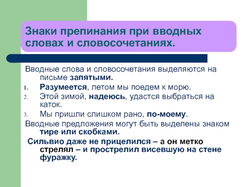 Знаки препинания при вводных словах и словосочетаниях презентация