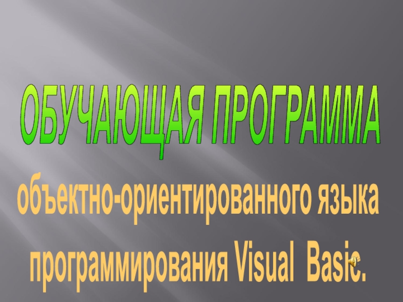 Презентация ОБУЧАЮЩАЯ ПРОГРАММА
объектно-ориентированного языка
программирования Visual