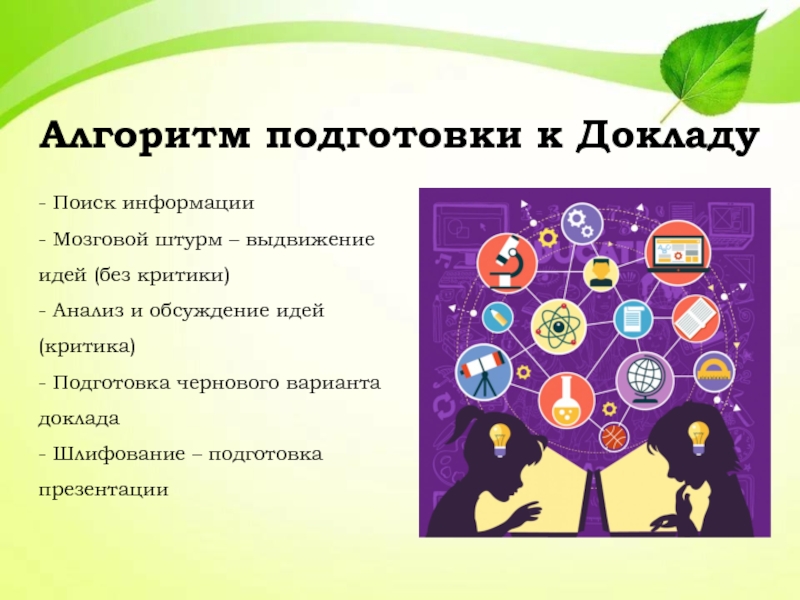 Алгоритм подготовки презентаций. Подготовка доклада. Алгоритм подготовки дискуссии. Мозговой штурм Пятигорск.