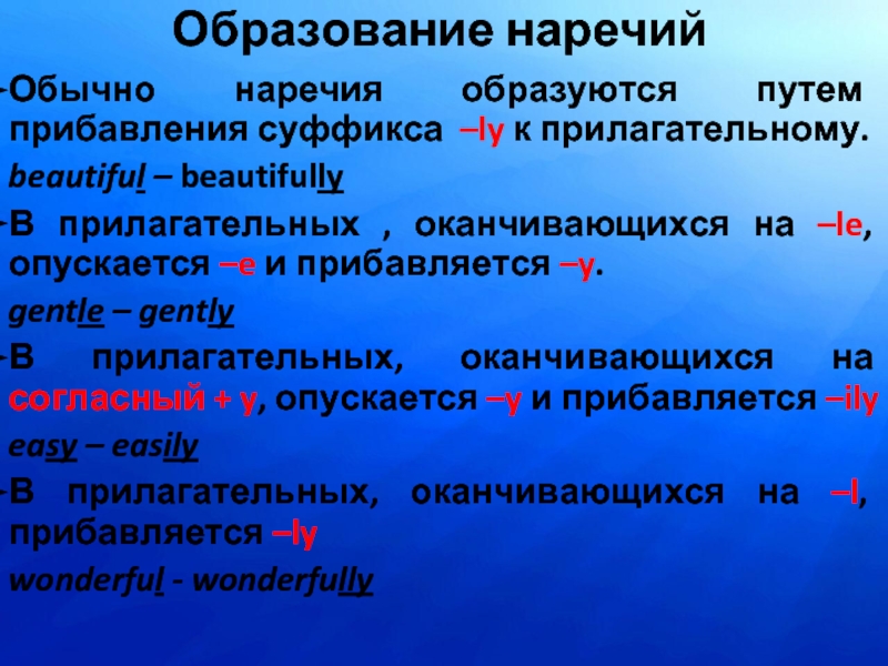 Образовать наречие от прилагательного. Наречия от прилагательных в английском языке. Прилагательные с суффиксом ly. Суффиксы наречий в английском языке. Наречия с суффиксом ly в английском языке.