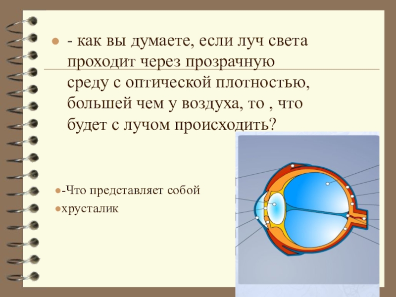 Схема хода лучей через прозрачную среду глаза