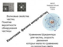 Понятие вероятности
обнаружения частицы
Уравнение Шредингера
для частиц,