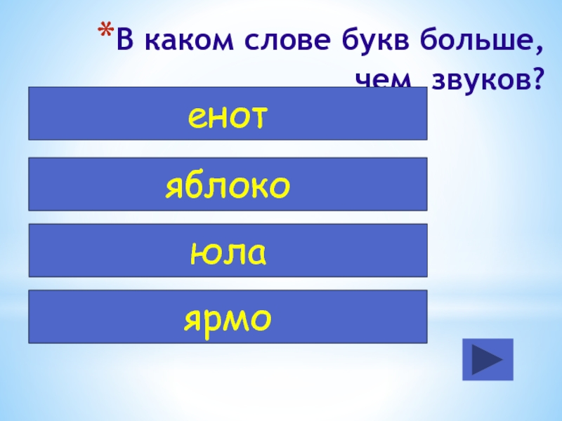 В каких словах букв больше чем звуков. Звуки в слове енот. Слова на 7 букв.