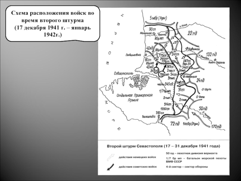 Схема расположения войск во время второго штурма (17 декабря 1941 г. – январь 1942г.)