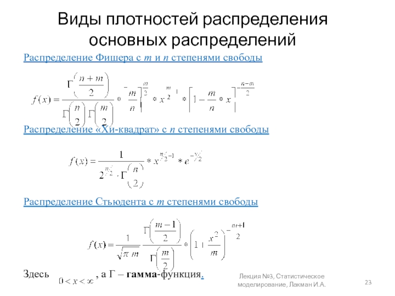 Виды плотности. Виды плотности распределения. Распределение Стьюдента степени свободы. Распределение Стьюдента и Фишера. Распределение Хи квадрат и Фишера.