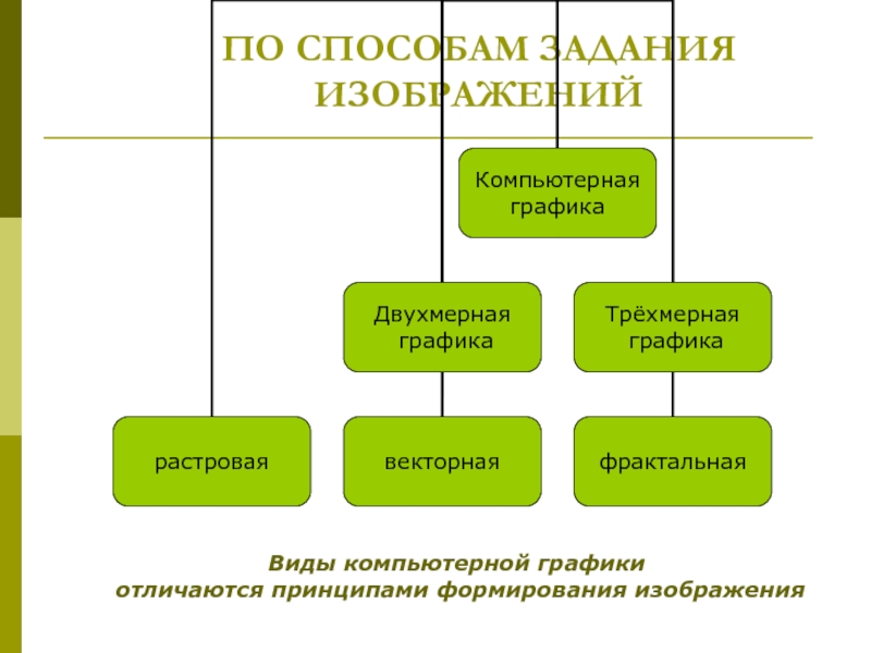 В зависимости от принципа формирования изображений различают 3 вида компьютерной графики