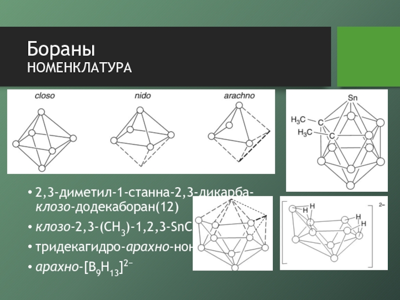 Дикарб. Клозо Боран. Додекаборан. Нидо-, клозо-, арахно-. Бораны химия.