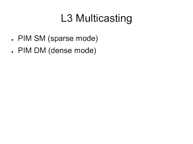 L3 MulticastingPIM SM (sparse mode)PIM DM (dense mode)