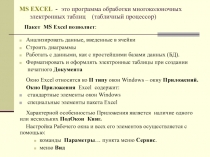 MS EXCEL - это программа обработки многоколоночных электронных таблиц