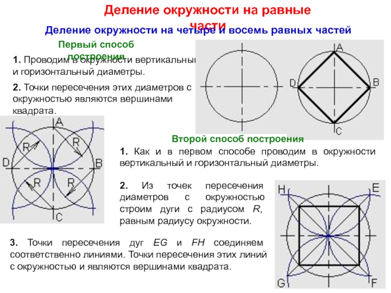 Делить круг на 6. Деление окружности на 8 равных частей. Деление окружности на четыре равные части. Деление окружности на 4 части. Способы деления окружности на равные части.
