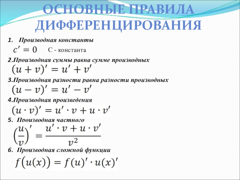 Правила дифференцирования презентация