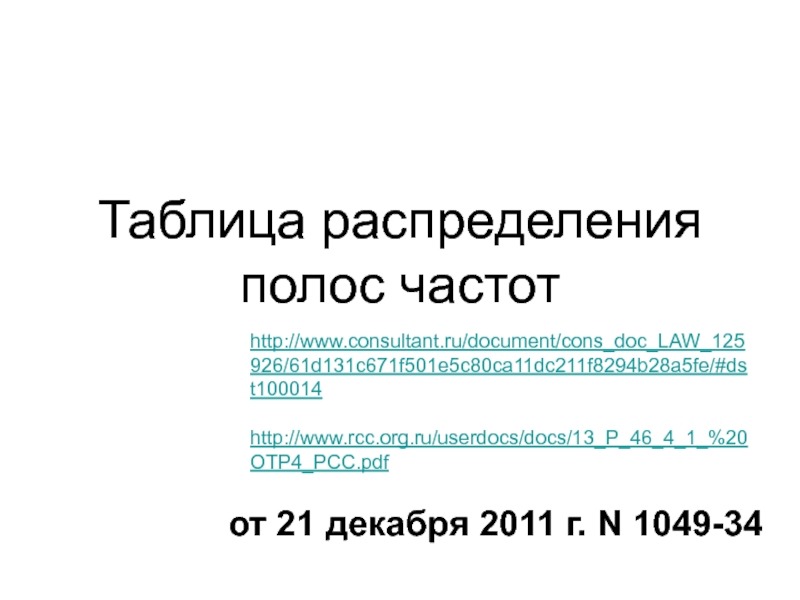 Таблица распределения полос частот