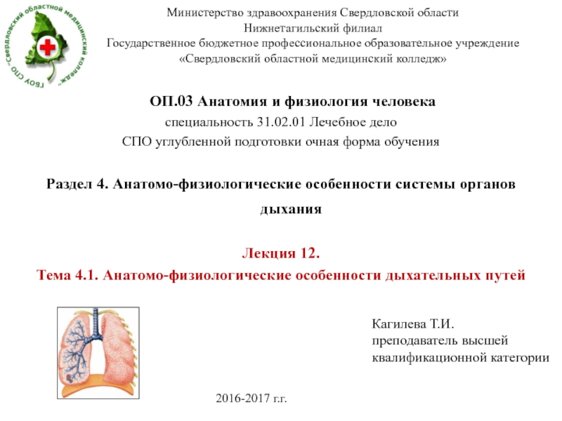 Министерство здравоохранения Свердловской области Нижнетагильский филиал