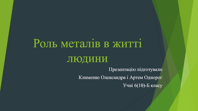 Презентация Роль металів в житті людини