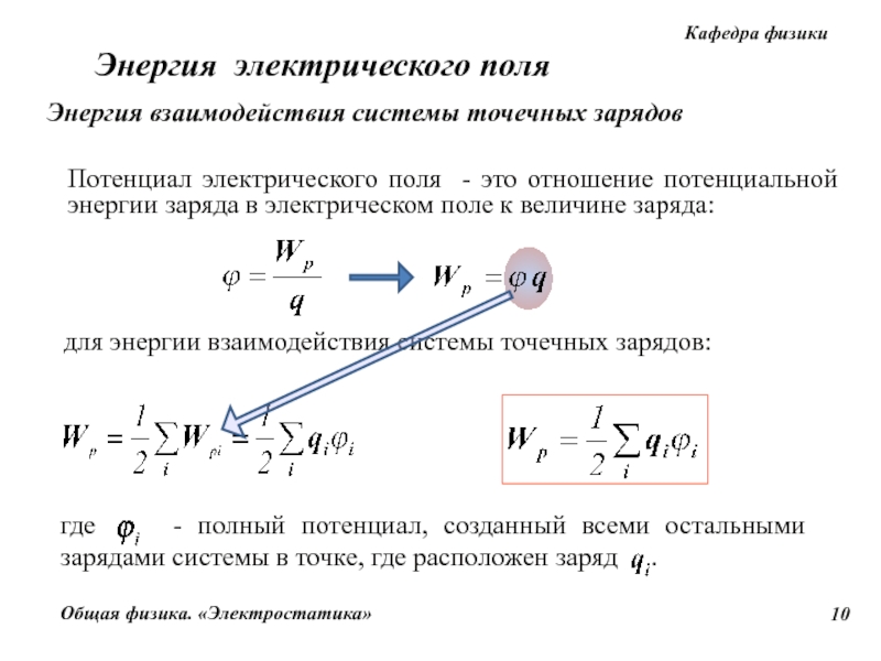 Потенциал поля точечного заряда