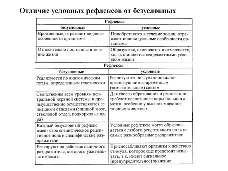 Условный рефлекс таблица. Таблица условные и безусловные рефлексы и их отличия. Отличия условных и безусловных рефлексов таблица. Сравнительная характеристика условных и безусловных рефлексов. Характеристика условных и безусловных рефлексов таблица.