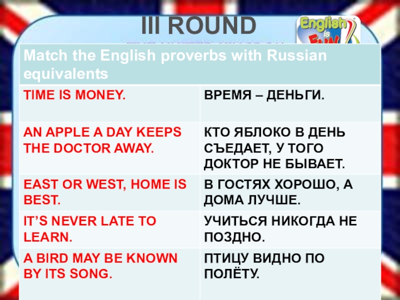 Round match. Funny English Карусель. English Proverbs with Russian equivalents. Фанни Инглиш матч. Russian equivalents.