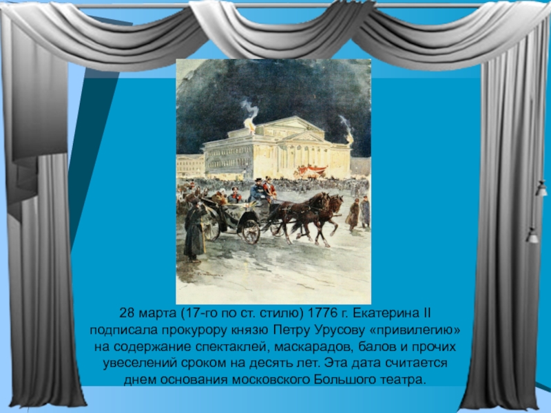 Какая родина русского театра. Большой Московский театр 1776 год. Театр Петра Урусова. Петровский театр в Москве 1776. Большой театр в Москве (основан в 1776 г.).