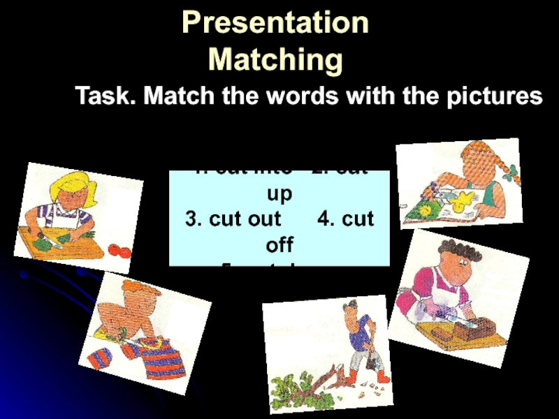 Matching the task to the text. Matching task. Task 1 Match the picture with the Word.
