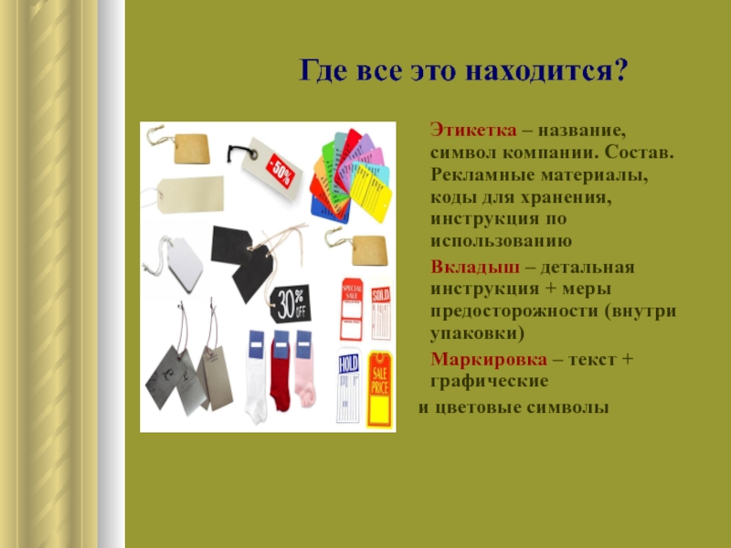 Набор используемых символов это. Вкладыш товара. Место где располагается фирменное название продукции символ. Песочные изделия наименования изделий. Слайд где рассказывают о товаре.