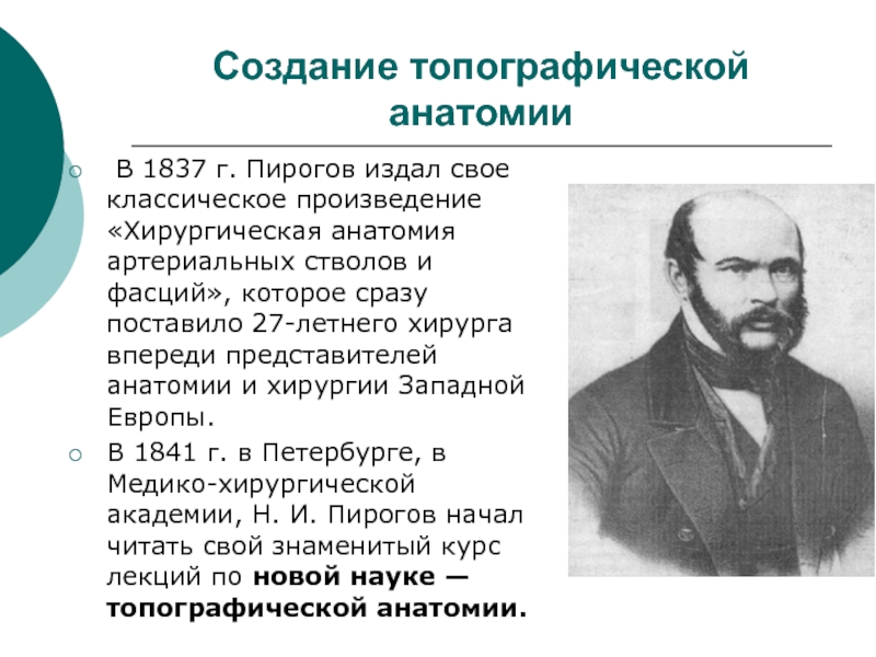 Пирогов основатель топографической анатомии