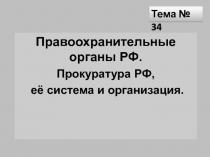 Правоохранительные органы РФ.
Прокуратура РФ,
её система и организация.
Тема №