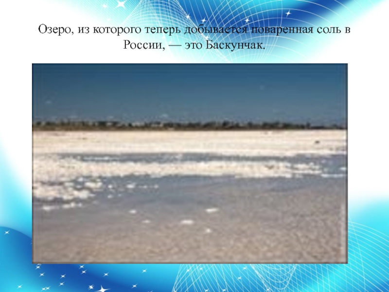 Озеро, из которого теперь добывается поваренная соль в России, — это Баскунчак.