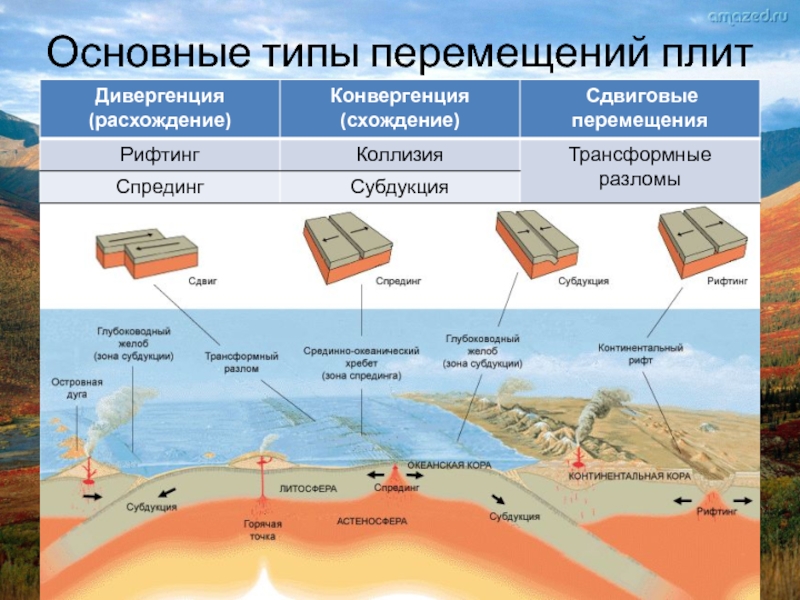 Составьте схему виды движений земной коры приведите примеры территорий земли где