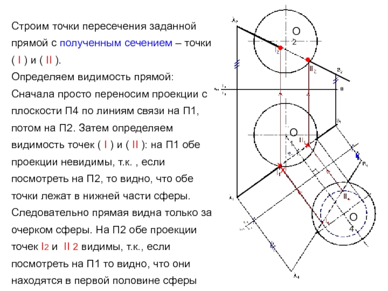 Найти точки пересечения прямых 3 класс. Точки пересечения прямой со сферой. Точки пересечения прямой с поверхностью сферы. Проекции точек пересечения прямой с поверхностью. Пересечение прямой с шаром.