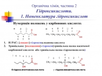 IUPAC : [ локант ]- гідрокси алканова кислота
Три віальна: [ положення ]-