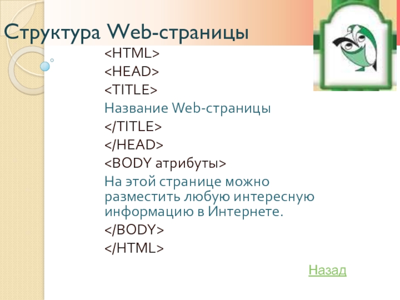 Структура Web-страницы Название Web-страницы На этой странице можно