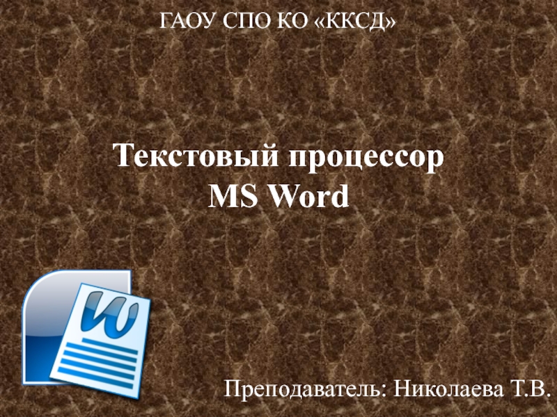 Текстовый процессор MS Word 11 класс